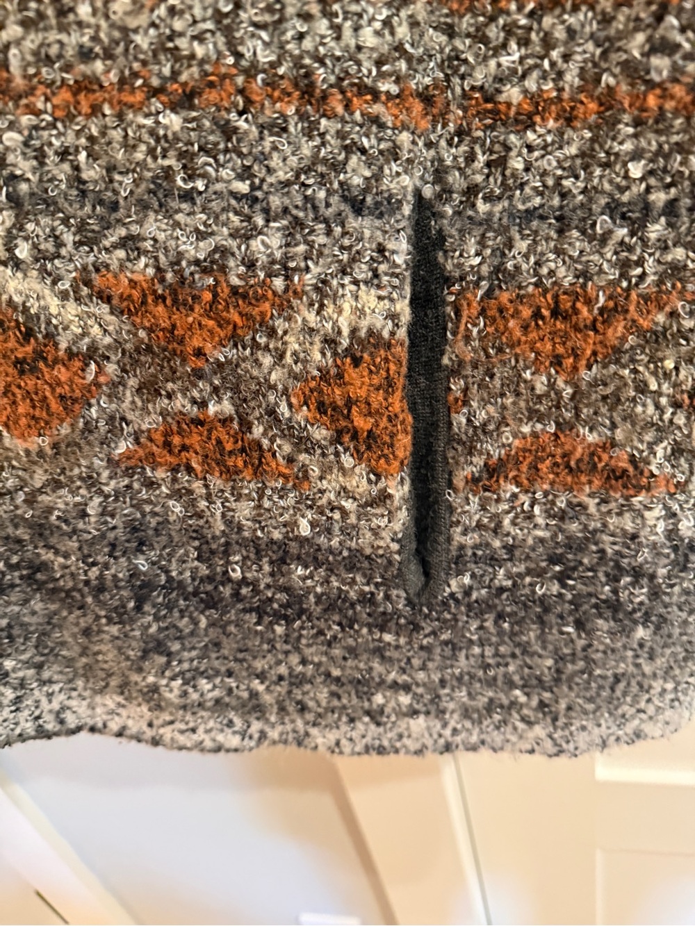 Open-Front Gray and Rust Patterned Women's Cardigan Sweater - Picture 4 of 5